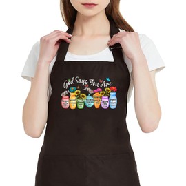 GXVUIS Gods Say You Are Bible Verses Apron for Women with 2 Pocket Christian Waterproof Adjustable Bib Kitchen Cooking Apron Brown