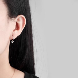 Cute Heart Love Dangle Drop Cartilage Small Huggie Hoop Earrings for Women Girls Minimalist S925 Sterling Silver Dangling Cuff Sleeper Hoops Dainty Hypoallergenic Jewelry Gifts for Her (Silver)