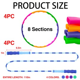 BEVBBJOA 8 Pack Fitness Hoop and Jump Rope,Removable Gymnastic Fitness Rings and Bamboo Skipping Ropes That Won't Get Knotted,Suitable for Workout Training and Gift