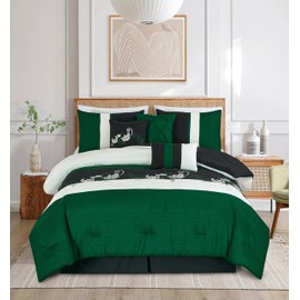 Chezmoi Collection Napa 7-Piece Luxury Leaves Scroll Embroidery Bedding Comforter Set (California King, Green/Black/Cream)