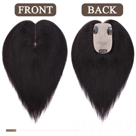 SEGO Remy Human Hair Topper for Women with Thinning Hair Clip in Real Hair Topper New Upgrade Silk Base Toppers Hair Pieces for Hair Loss 6 Inch Natural Black