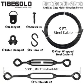 TIBEGOLD Anti Sag Gate Kit for Wooden Fence, Black Anti-Sagging Gate Support Cable Kit Hardware, Gate Sag Frame Kit Hardware No Sag Gate Kit Hardware, Wood Gate Repair Kit for Outdoor, 2 Pack