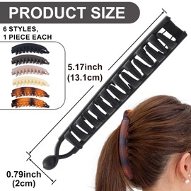 Winsyison 6pcs Banana Hair Clips, Non-Slip Large Hair Claws for Women, Classic Double Combs Hairpin Accessories for Thin Curly Straight Long Short Hairstyles- 6 Colors