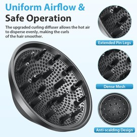 Hair Diffuser Attachment for hair dryer, Universal Diffuser Hair Dryer Attachment for 1.5 inch-2 inch Blow Dryer, Hair Attchment for Women, Hair Diffuser for Curly Hair and Natural Wavy Hair, Grey