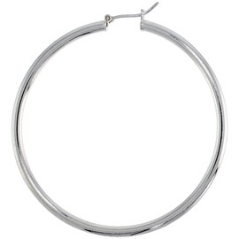 2 3/8 inch sterling silver 60mm Hoop Earrings 3mm tube Plain Polished Nickel free Italy