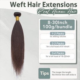 Rich Choices Real Hair Weft Extensions 20 cm Dark Brown Real Hair Wefts for Sewing Hair Extensions Weft Extensions Real Hair Remy Silky Straight Hair Extensions (Wefts Real Hair 100 g)