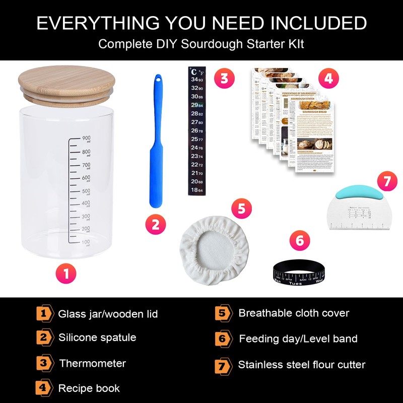 34oz Sourdough Starter Kit,Large Capacity Glass Sourdough Starter Jar, Reusable