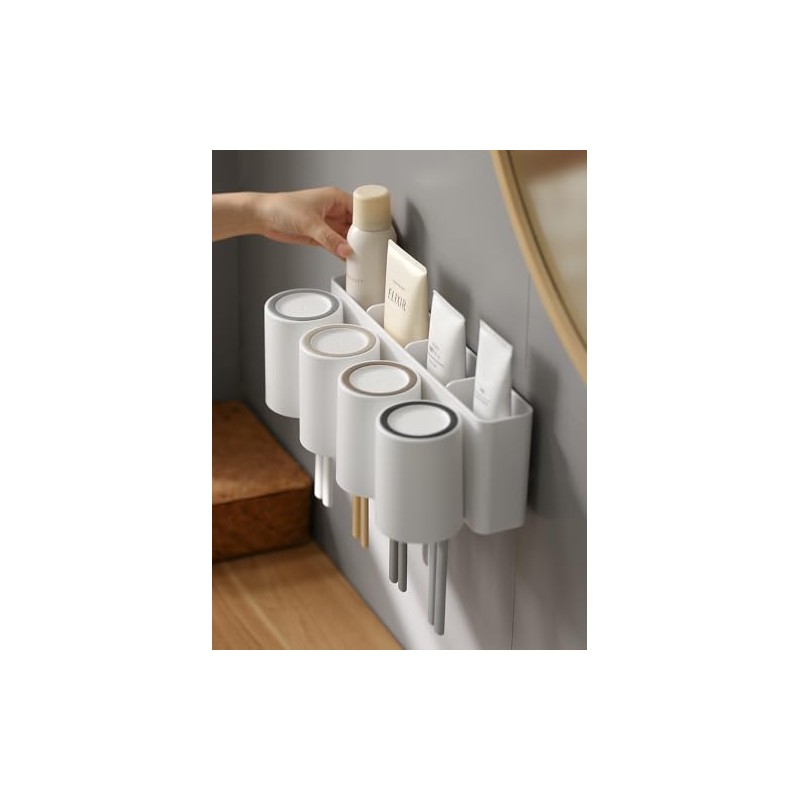 FLAUVEL Wall-Mounted Toothbrush and Toothpaste Holder - Self-Draining Design, Easy