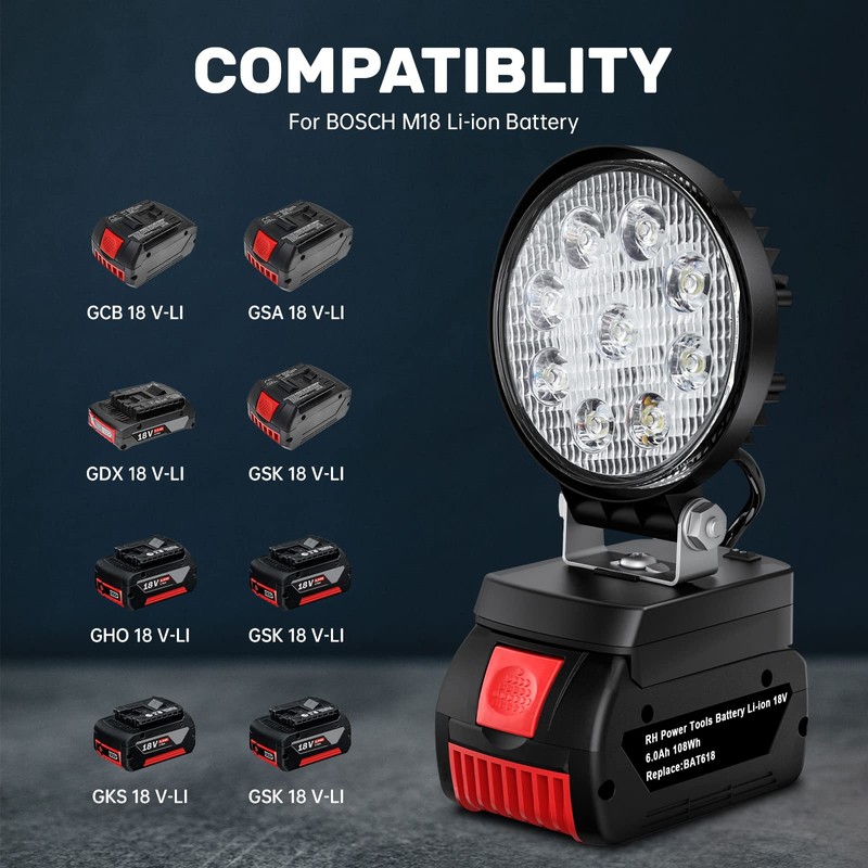Bonadget LED Construction Spotlight, Lamp for Bosch 18 V System,