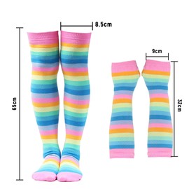 Nujvnuj Rainbow Striped Stockings Glove Set - Women Girls Carnival Christmas Party Prop Set, pink