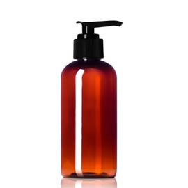 4oz Plastic Amber Bottles (6 Pack) BPA-Free Squeeze Containers with Pump Cap, Labels Included
