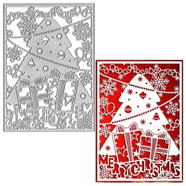 ALIBBON Merry Christmas Die Cuts for Card Making and Scrapbooking, Christmas Tree Frame Cutting Dies Metal Template Molds, Gifts Snowflake Die Cuts for DIY Photo Album Paper Embossing Card Decoration
