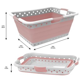 Pop & Load Collapse and Store Collapsible Plastic Laundry Basket, Large 1 pc Pop Up Laundry Hamper with 2 Comfort Grip Handles, 10.5 Gallons, Blush Pink