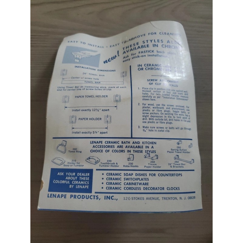 Lenape Ceramic Bathroom Robe Hooks, Light Blue with Clips, NOS