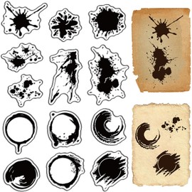 CRASPIRE Coffee Stain Clear Rubber Stamp Vintage Transparent Silicone Seals Stamp Ink Tea Spill and Splatter Retro for Journaling Card Making DIY Scrapbooking Handmade Photo Album Notebook Decor