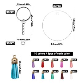NVGFTG Pack of 120 Acrylic Transparent Circle Keychain Set with Acrylic Key Ring Blanks Key Rings with Chain Jump Rings Colourful Tassels Pendant for DIY Key Chain Crafts