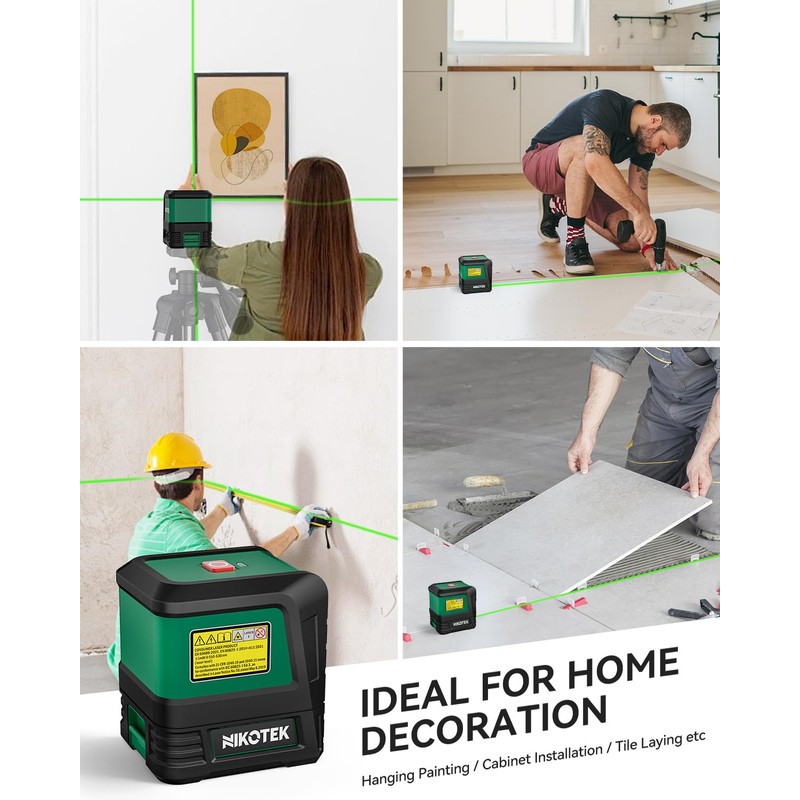 Nikotek Laser Level Self-Leveling Green Beam Horizontal and Vertical Crossline