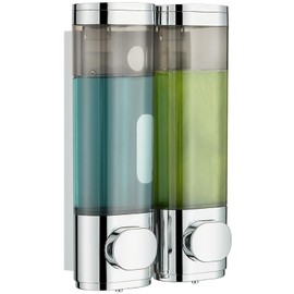 modunful Shower Dispenser 2 Chamber No Drill Shampoo Dispenser for Shower Wall Mounted Shampoo Conditioner Body Wash for Bathroom,Chrome 2 Chamber