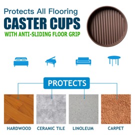 3x3 Round Rubber Furniture Caster Cups with Anti-Sliding Floor Grip, Caster Cups 4 PCS, Ideal Furniture Coasters, Floor Protectors Brown, Non Skid Furniture Pads, Rubber Furniture Cups