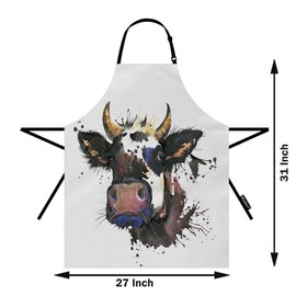 Moslion Cow Apron 31x27 Inch Watercolor Farm Animal Milk Cow Cute Bull Calf Livestock Kitchen Chef Waitress Cook Aprons Bib with Adjustable Neck for Women Men Girls Black White