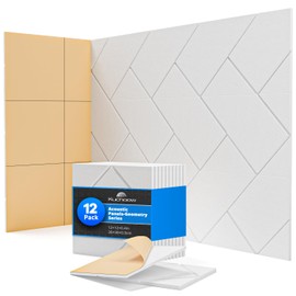 Acoustic Panels, Kuchoow Soundproof Wall Panels Splicing Design Self-Adhesive, 12 Pack Sound Panels High Density, Sound Proof Panels for Walls Home Studio Office 12" X 12" X 0.4" White