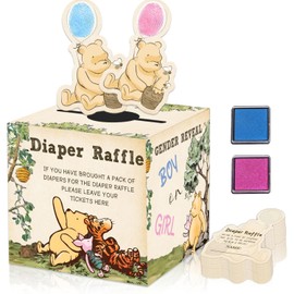 Winnie Baby Shower Decorations, Winnie Diaper Raffle Box, Baby Gender Reveal Decorations, He Or She Gender Reveal Decorations With 50pcs Winnie Cards ，2 Ink Pads