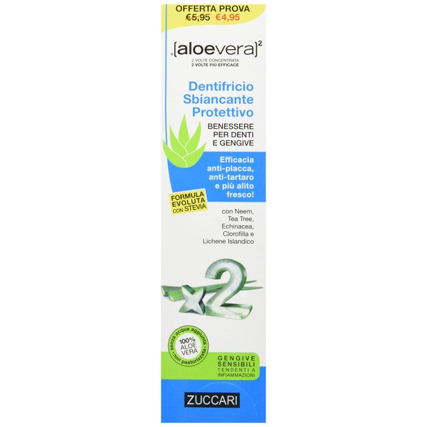 ZUCCARI Aloevera 2 Protective Whitening Toothpaste, Non-Flavored, 100 ml