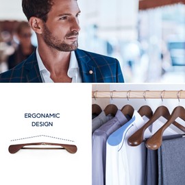 HOUSE DAY Wide Shoulder Wooden Hangers 12 Pack, Wood Suit Hangers for Men with Non Slip Pants Bar, Smooth Finish Solid Wood Coat Hangers for Jacket, Pants, Dress, Heavy Clothes Hangers (Walnut)