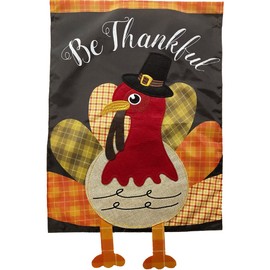 Colorful Turkey Thanksgiving Applique House Flag Be Thankful Embroidered 28"x40"