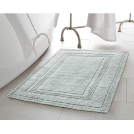 Jean Pierre – Stonewash Racetrack Bath Rug | Cotton | Premium Bathroom Décor | Machine Washable | Highly Absorbent | Set of 2 | Measures 17” x 24” and 21” x 34” | Aqua