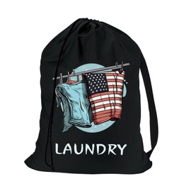 Waterproof Travel Laundry Bag with Strap, American Flag Pattern Canvas Laundry Bag, Dirty Clothes Bag for Traveling, Dirty Laundry Travel Bag, Easy Fit a Laundry Hamper or Basket, 31.5''L x 19.5''W