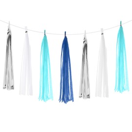 PATIKIL Tassel Garland Banner, 20Pcs Tissue Paper Tassels Party Decorations DIY Kits for Wedding Birthday Bridal Shower, White/Navy Blue/Light Blue/Silver