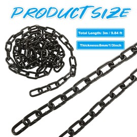 MUXHEL 1/3'' x 16.4 Ft Long Black Chain for Hanging, Carbon Steel Heavy Duty Black Chain Link Porch Swing Chain Decorative Chain for Fence, Hanging, Security Lock Chain