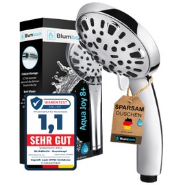 BLUMBACH BLUMBACH? Duschkopf wassersparend - Hochdruck Duschkopf Aqua Joy - 8 Strahlarten, Duschbrause druckerh?hend, Brausekopf, Shower Head, wassersparender Sparduschkopf, hoher Wasserdruck starker Strahl