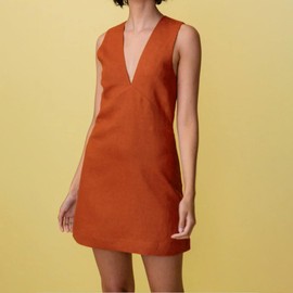 Sindlloger Womens Summer Deep V Neck Sleeveless Linen Mini Dress Casual Beach Sunshine A-line Cotton Tank Dress (Red,Small,Small)