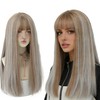 22 Inch Long Brown Straight Wig with Bangs Synthetic Wig