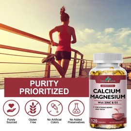 Extra Strength Calcium 1000mg + Magnesium 400mg + D3 + Zinc, Complex Supplement for Bone and Immune Health. 120 SoftGels, 60 Day Supply