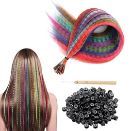 Pack of 153 Colourful Hair Strands Children's Set, 13 Colours Feather Hair Strands for Clip-in Braiding, Strands Set for Parties, School Highlights Colour for Creative Hairstyles