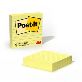 Post-it Large Notes, Canary Yellow, Lined, 101 mm x 101 mm, 300 Sheets - Self-stick Notes For Note Taking, To Do Lists & Reminders
