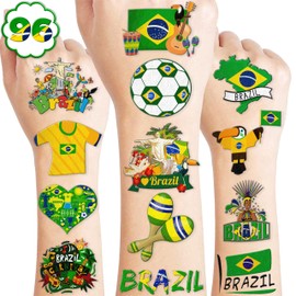 101 PCS Brazil Brazilian Flag Temporary Tattoos Themed Birthday Party Supplies Favors Decorations Décor Funny Soccer Carnival Tattoo Stickers Gifts For Boys Girls Class School Prizes Carnival Cartoon