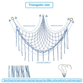 fxqtomio Hanging Toy Storage Net, Cotton Rope Hammock with Wooden Rings, Wall-Mounted Organizer for Stuffed Animals, Triangle Design (White)