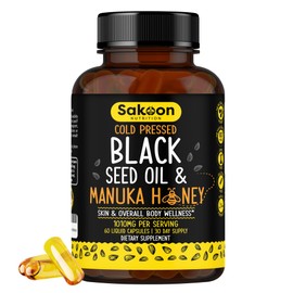  Sakoon nutrition Cold Pressed Black Seed Oil Capsules with Manuka Honey | Vegan Capsule | High Potency 2%+ Thymoquinone | Made in USA | 60 Count