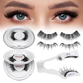 QUEWEL Magnetic Eyelashes Natural Look, 2pairs Reusable 3D Magnetic Lashes with Applicator(Mag-B+I2)