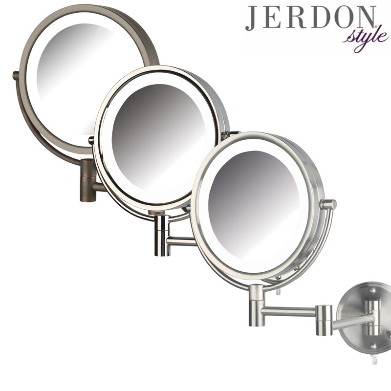JERDON Wall-Mounted Vanity Mirror with Lights - Lighted Makeup Mirror