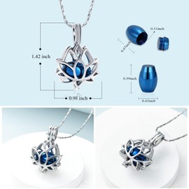 Cremation Jewellery for Ash Pendants - Lotus Urn Necklace with Mini Keepsake Urn Memorial Ash Jewellery for Women Men Jewellery Anniversary, Stainless Steel, No Gemstone