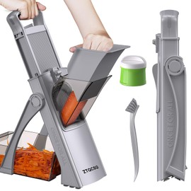 ZTQCSQ [All in 1] Upgraded Version Safe Mandoline Slicer for Kitchen, Adjustable Thickness. and Spiralizer, Veggie Slicer, Rapid Prep Mandoline, Detachable Blade, Cleaning Brush (High-grade Gray)
