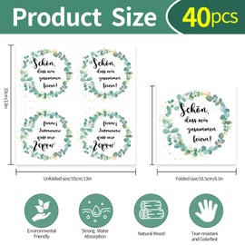 Pack of 40 Napkins Eucalyptus Birthday 33 x 33 cm, Napkins with German Text "Schön, dass wir zusammen feiern" (German Language) Gold Green, for Birthday Baby Shower Christening Party