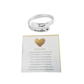 DATOA Just Breathe Ring for Women Men Stainless Steel Spiral Wrap Healing Rings Opening Inspirational Ring Jewelry, Metal, No Gemstone