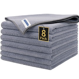 HOMERHYME Microfiber Cleaning Cloth, Premium 8 Pack Cleaning Towels, Lint-Free Streak-Free Ultra Absorbent, 300GSM Reusable Microfiber Towel for Cars Shop Garage Home Kitchen, 12.6" x 12.6" Grey