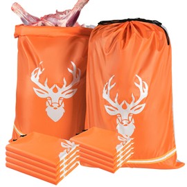 10 Pack Game Bags Elk with Reflective Strips, Game Bags Hunting with Strong Drawstring Closure, 20" X 30" Lightweight Reusable Game Meat Bags, Orange White Color